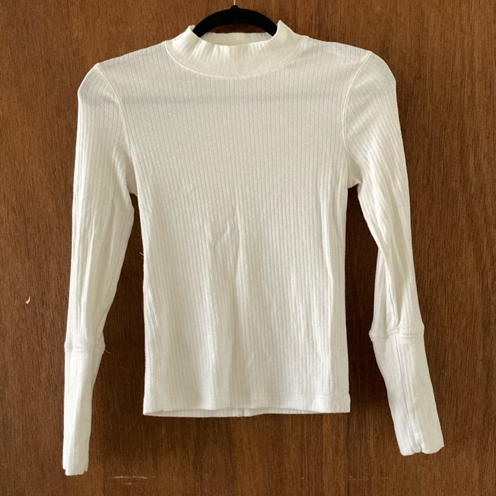 Free People White Longsleeve Mockneck Top